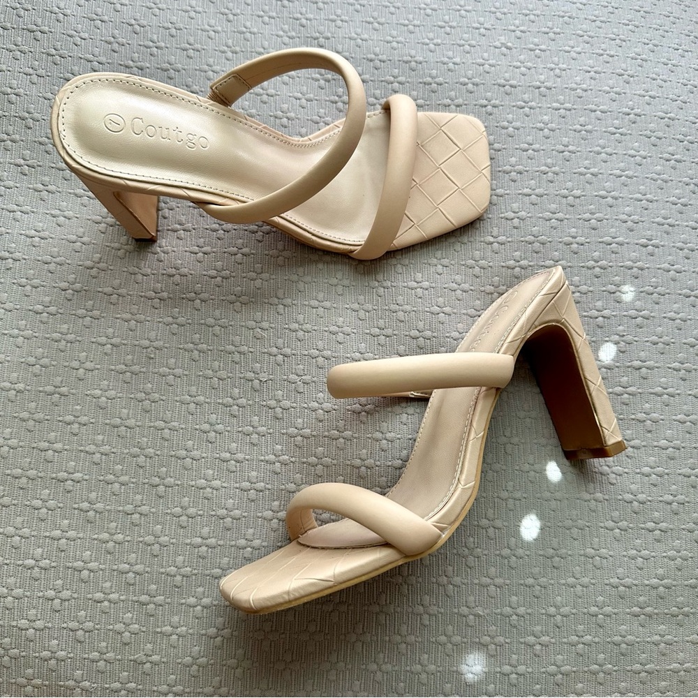 Coutgo Square Open Toe Two Strap Mule Sandals